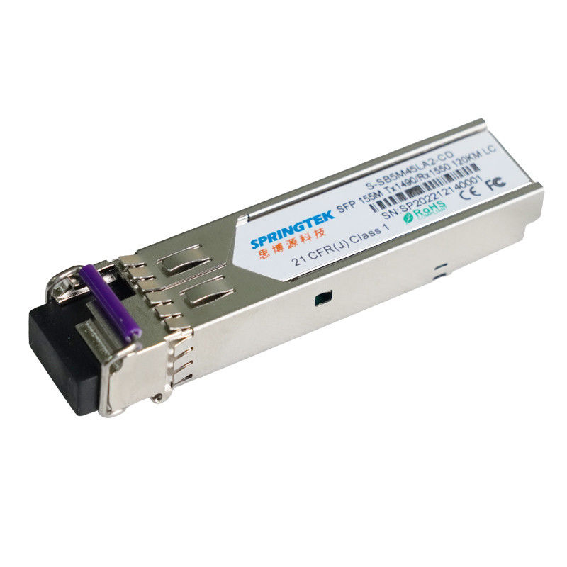 Longa distância LC 155M SFP do laser 155M Single Mode Bidi SFP 120km de Springtek Tx1490nm Rx1550nm DFB ultra