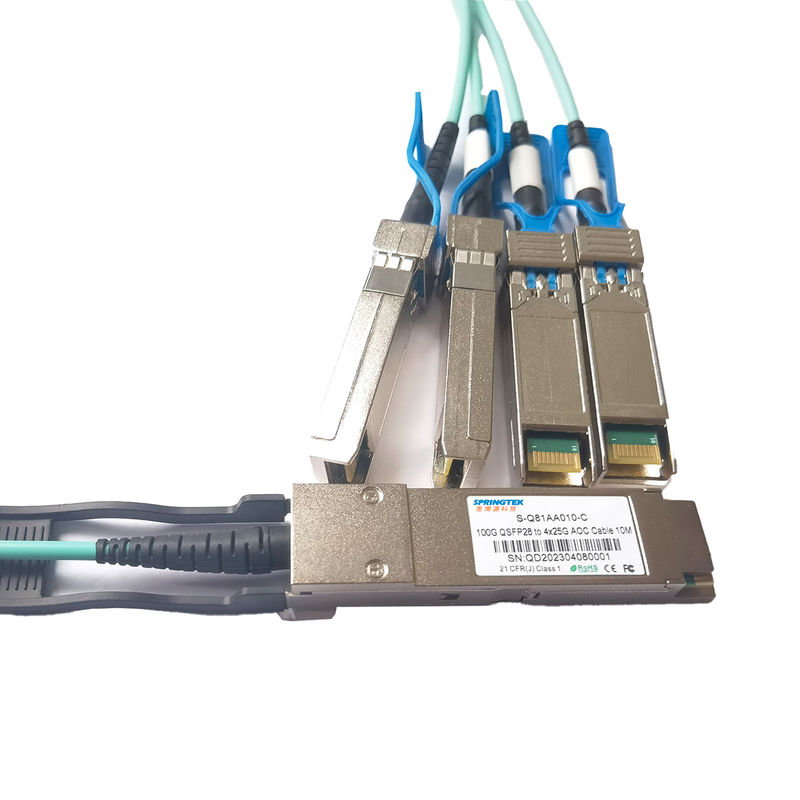 100G QSFP28 ao cabo ótico ativo da fuga de 4x25G SFP28   cabo do transceptor 100Gbase AOC dos 10m 20m