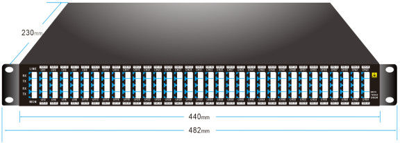 75GHz 64CH 1528.68nm-1566.42nm DWDM MUX DEMUX com a cremalheira do porto LC/UPC 1U do monitor